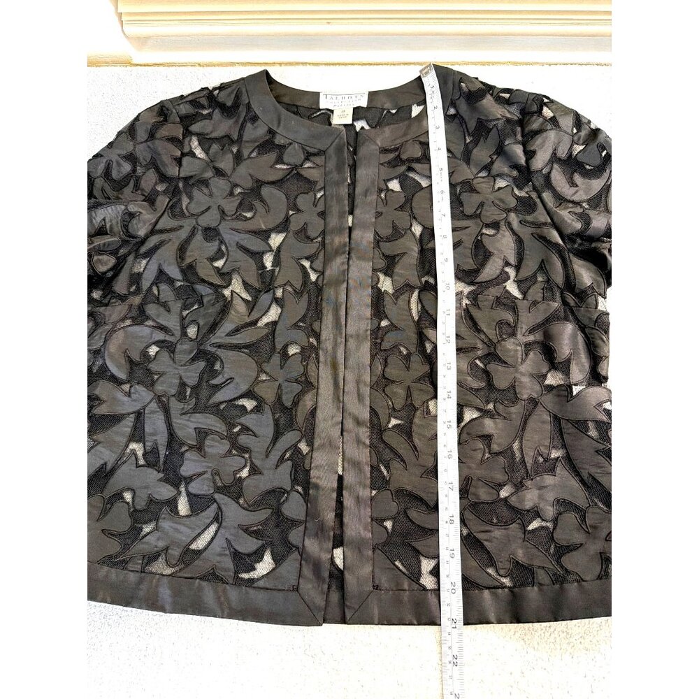 Talbots Collection Petite Black Sheer Lace Open Front Topper Size 12 P - Picture 9 of 16